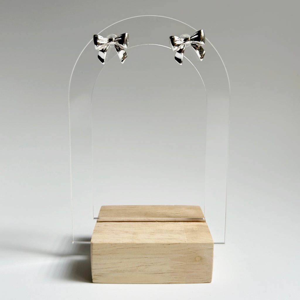 Silver Bow Stud Earrings