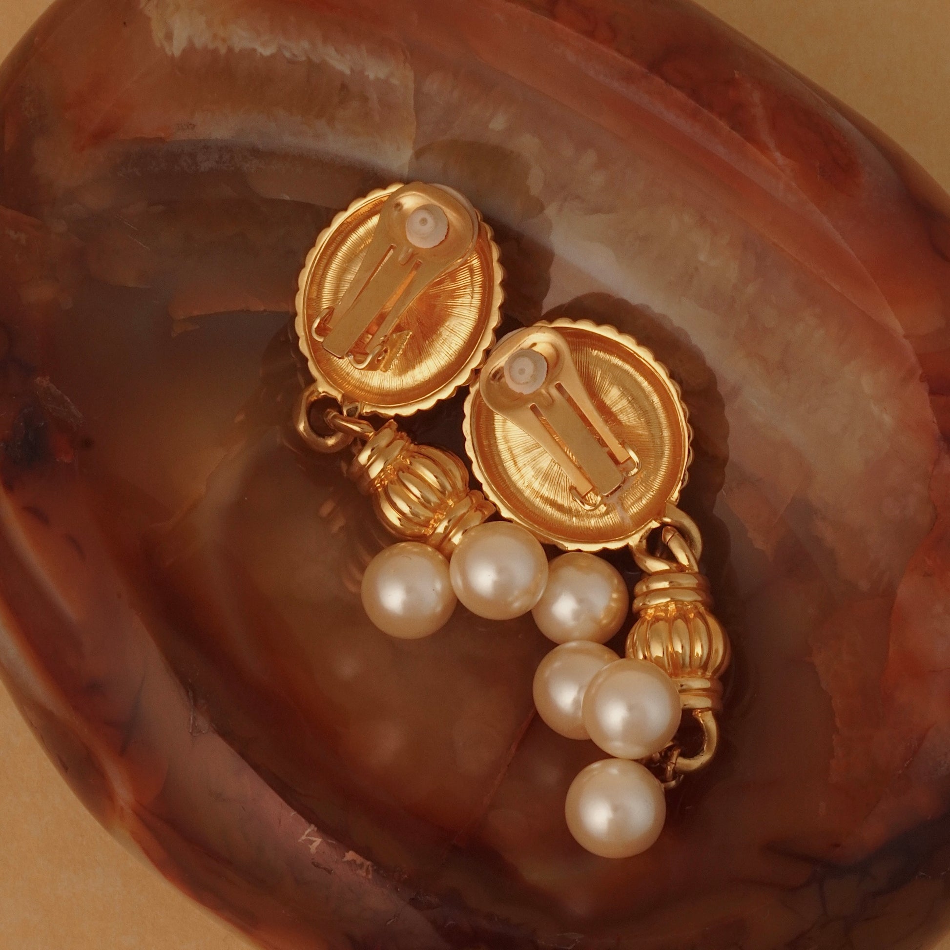 Vintage Large Pearl Drop Clip On Earrings