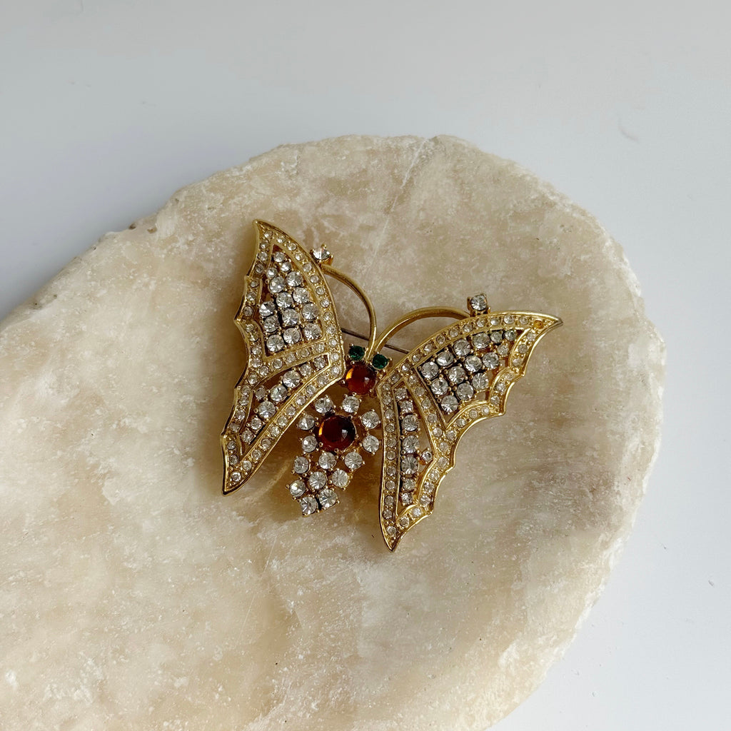 Vintage CZ Butterfly Brooch