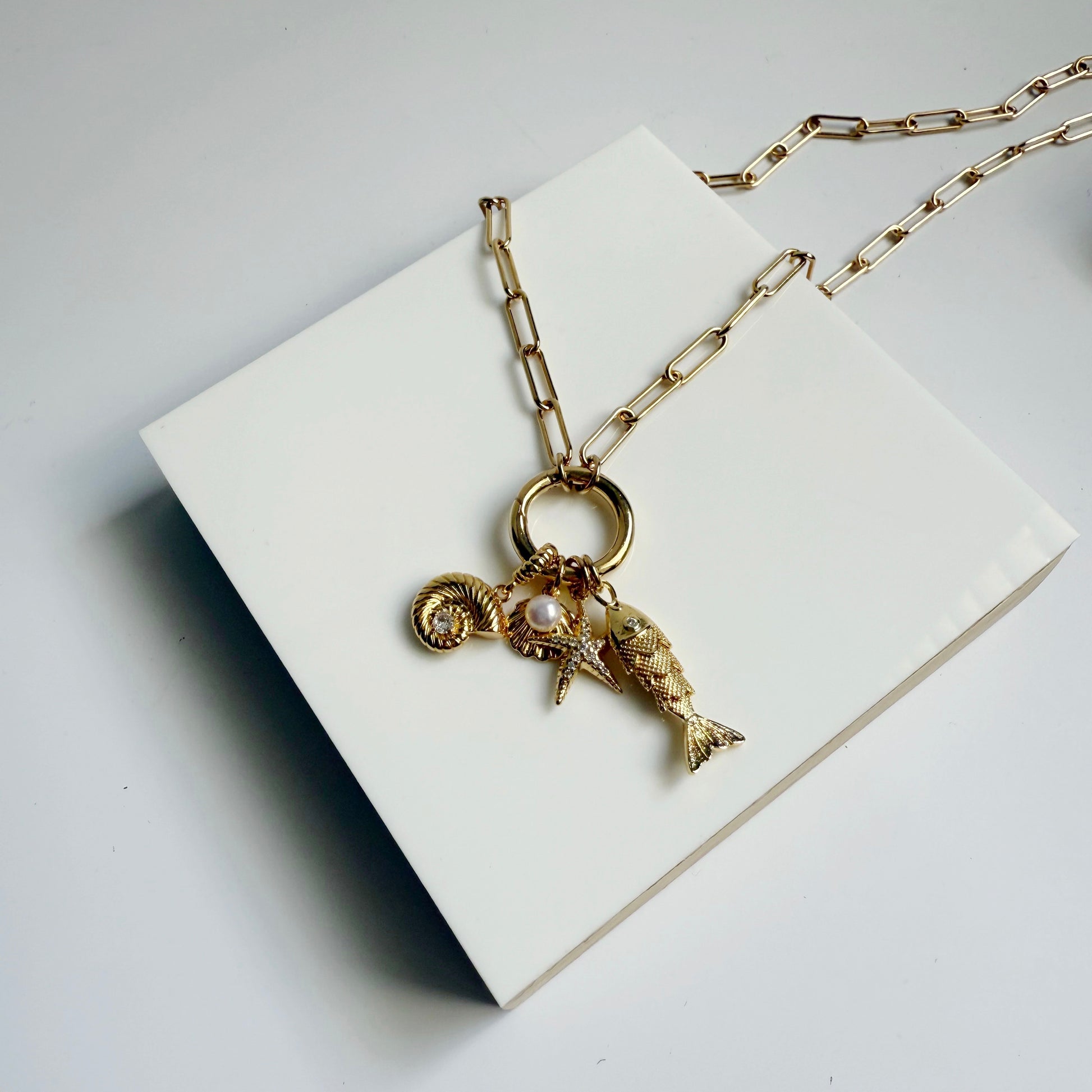 Fish and Shell Charm Necklace