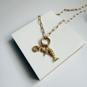 Fish and Shell Charm Necklace
