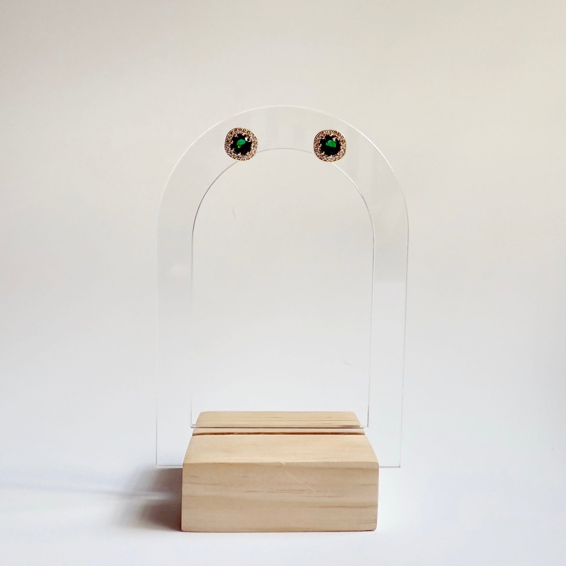 Round Emerald studs with CZ accents