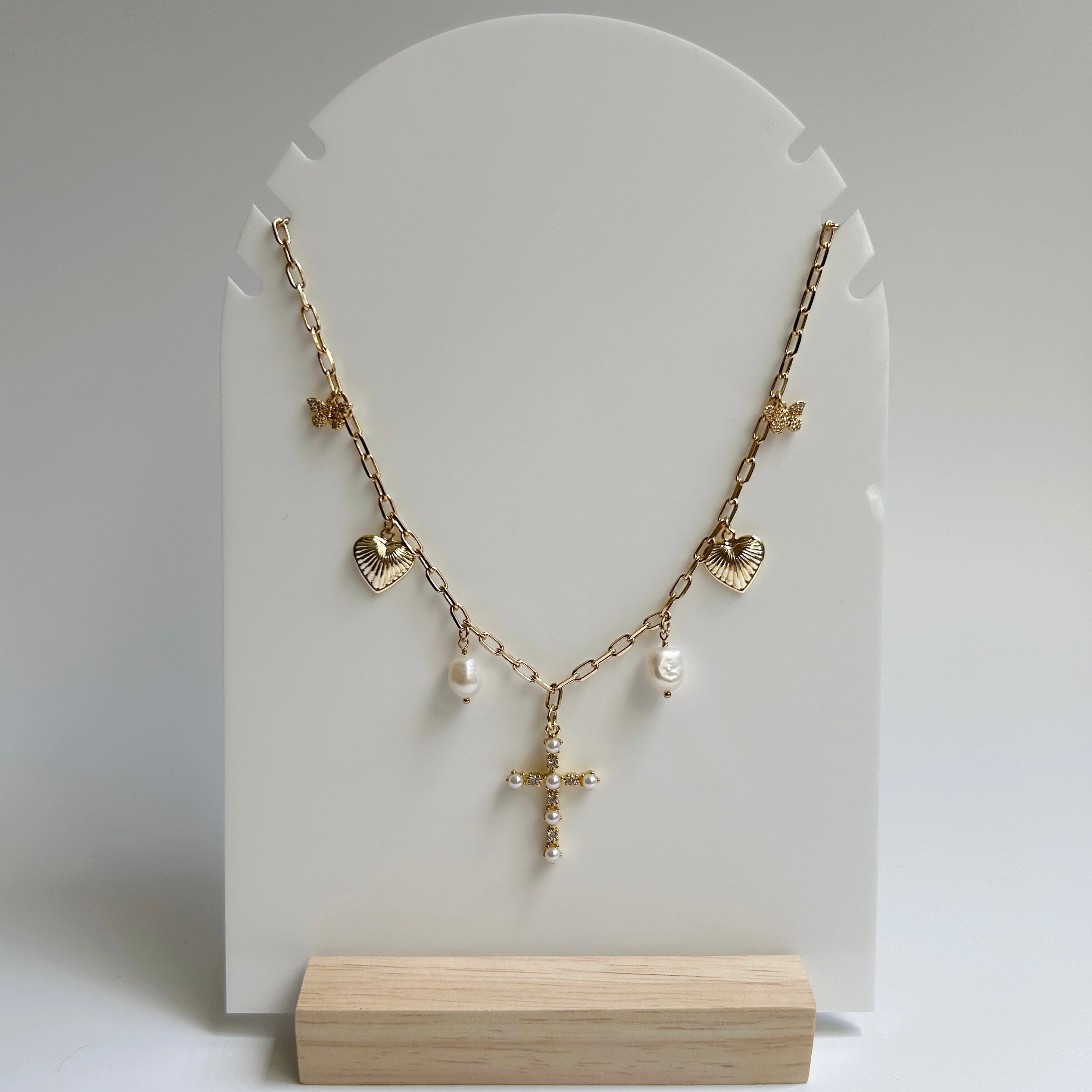 Pearl Cross Charm Necklace 2