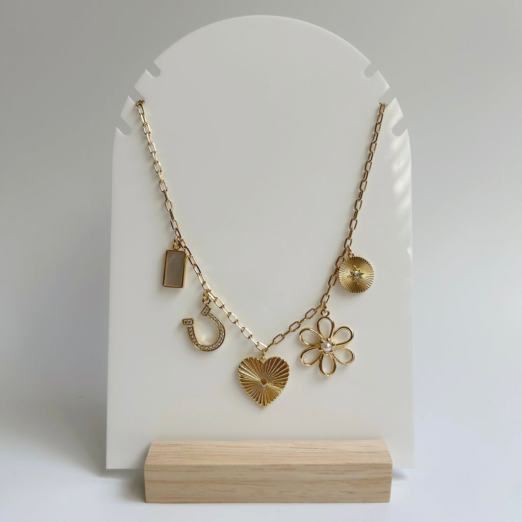 Horseshoe and Hearts Charm Necklace