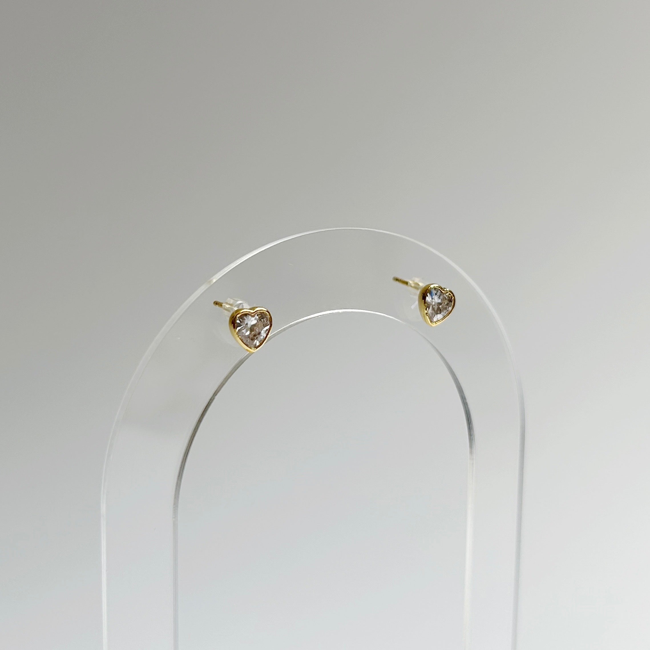 Bezel Heart CZ Studs