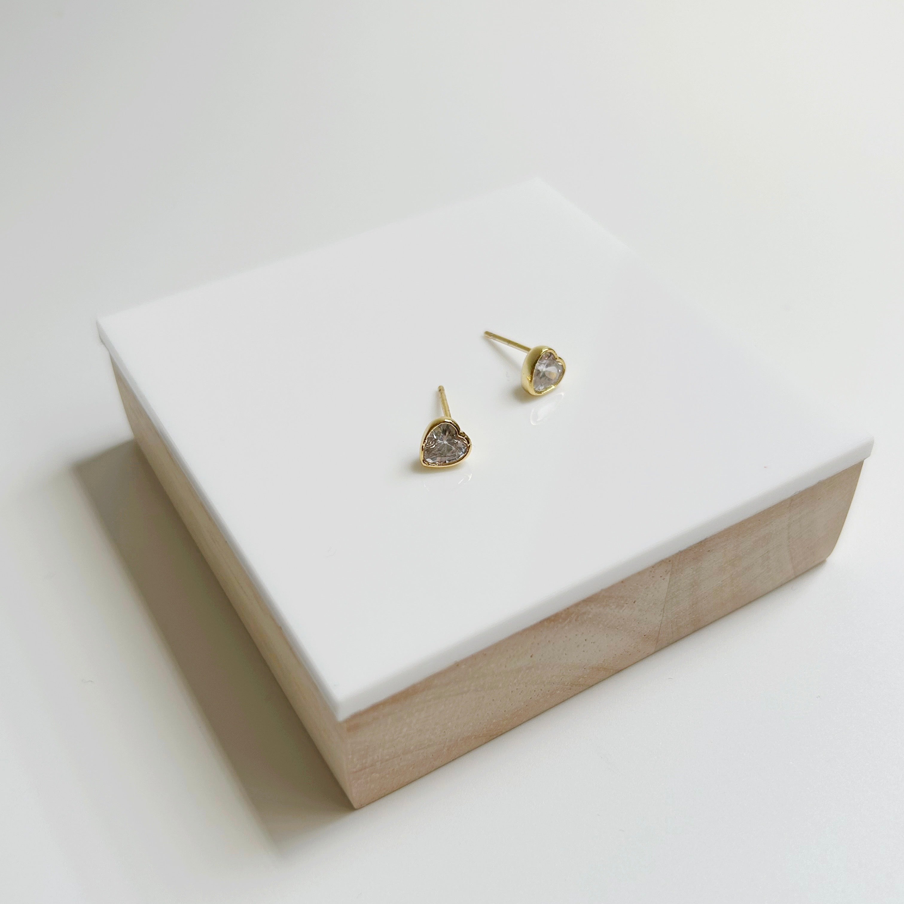 Bezel Heart CZ Studs