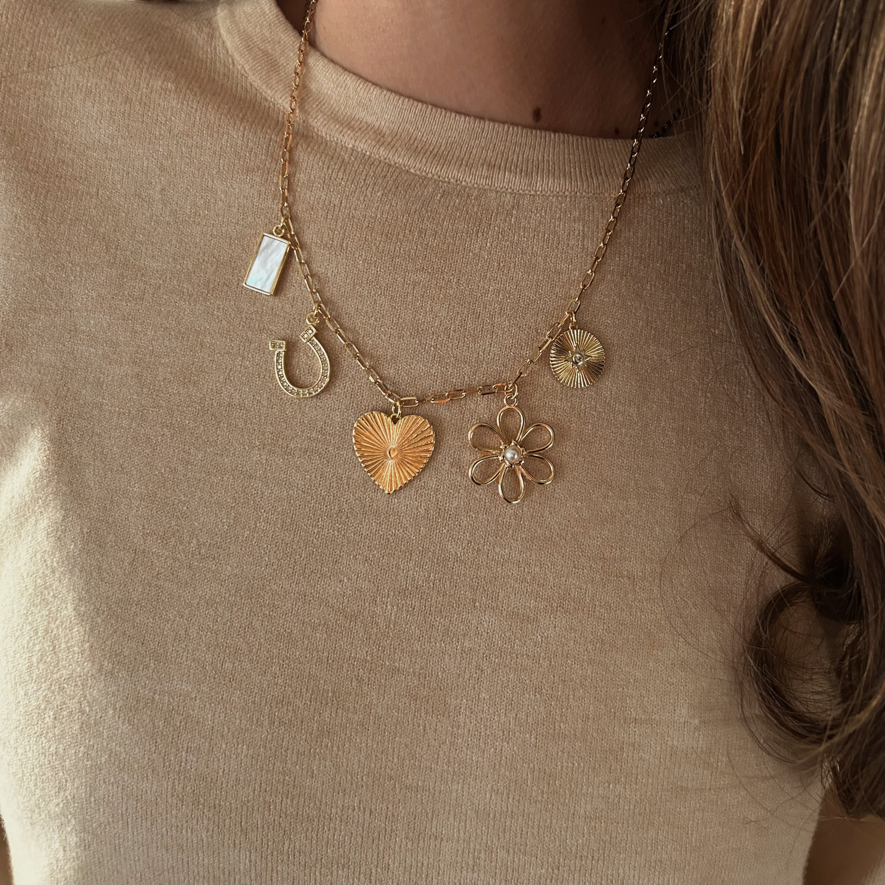 Horseshoe and Hearts Charm Necklace