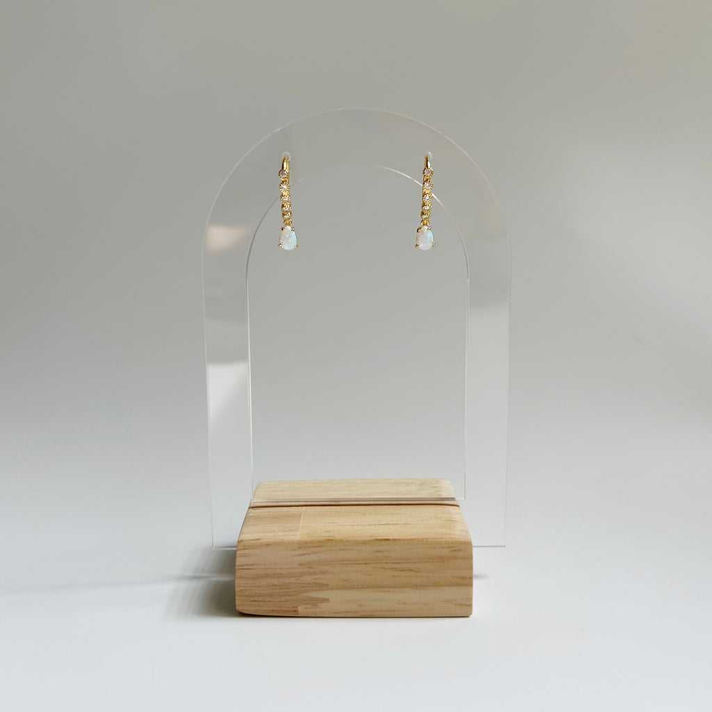 Opal and CZ Hook Earrings