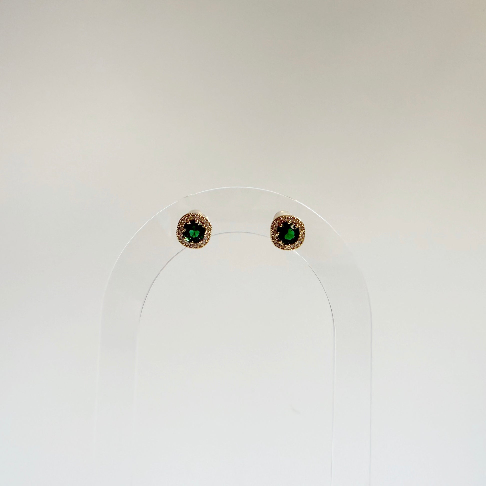 Round Emerald studs with CZ accents