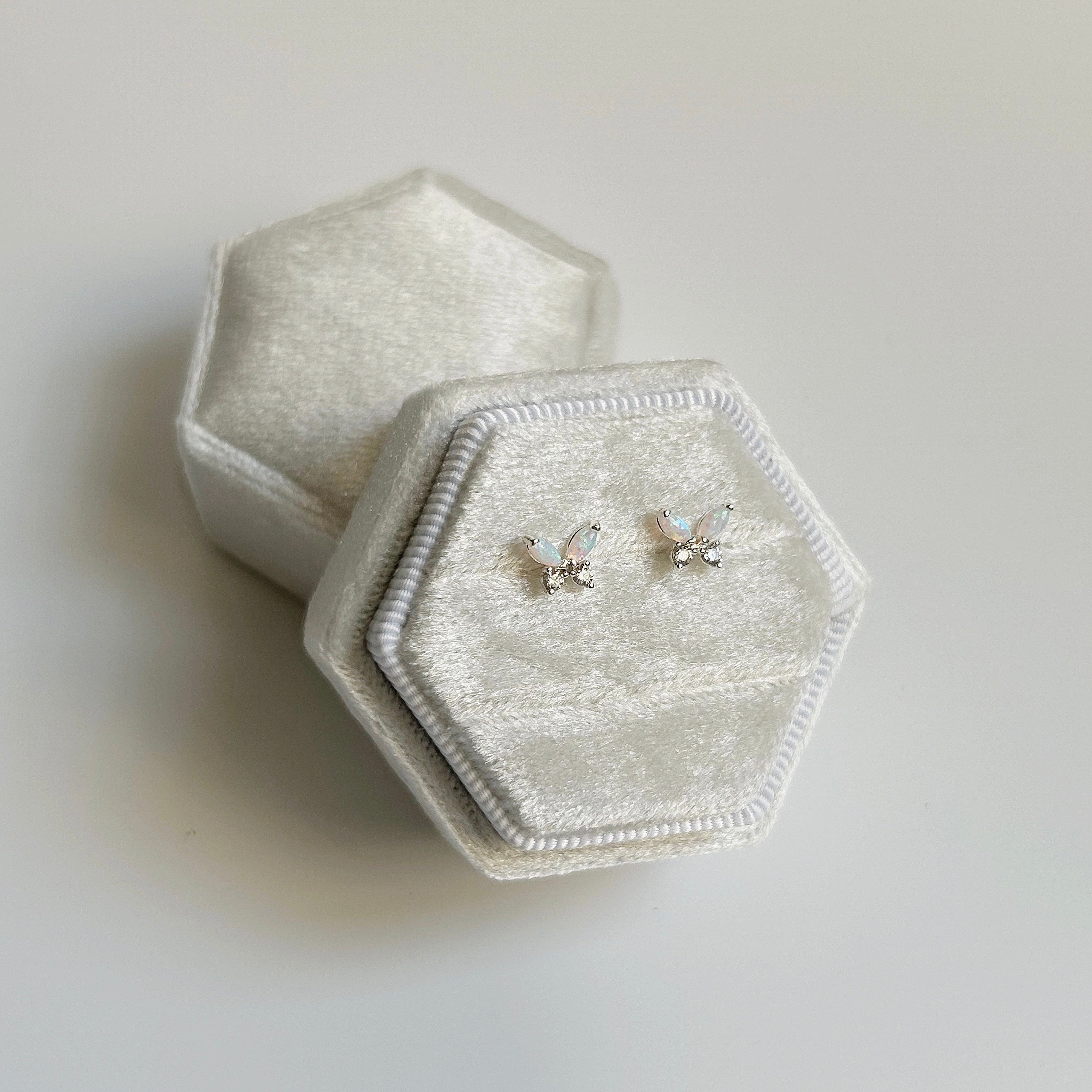 Silver Opal Butterfly Studs