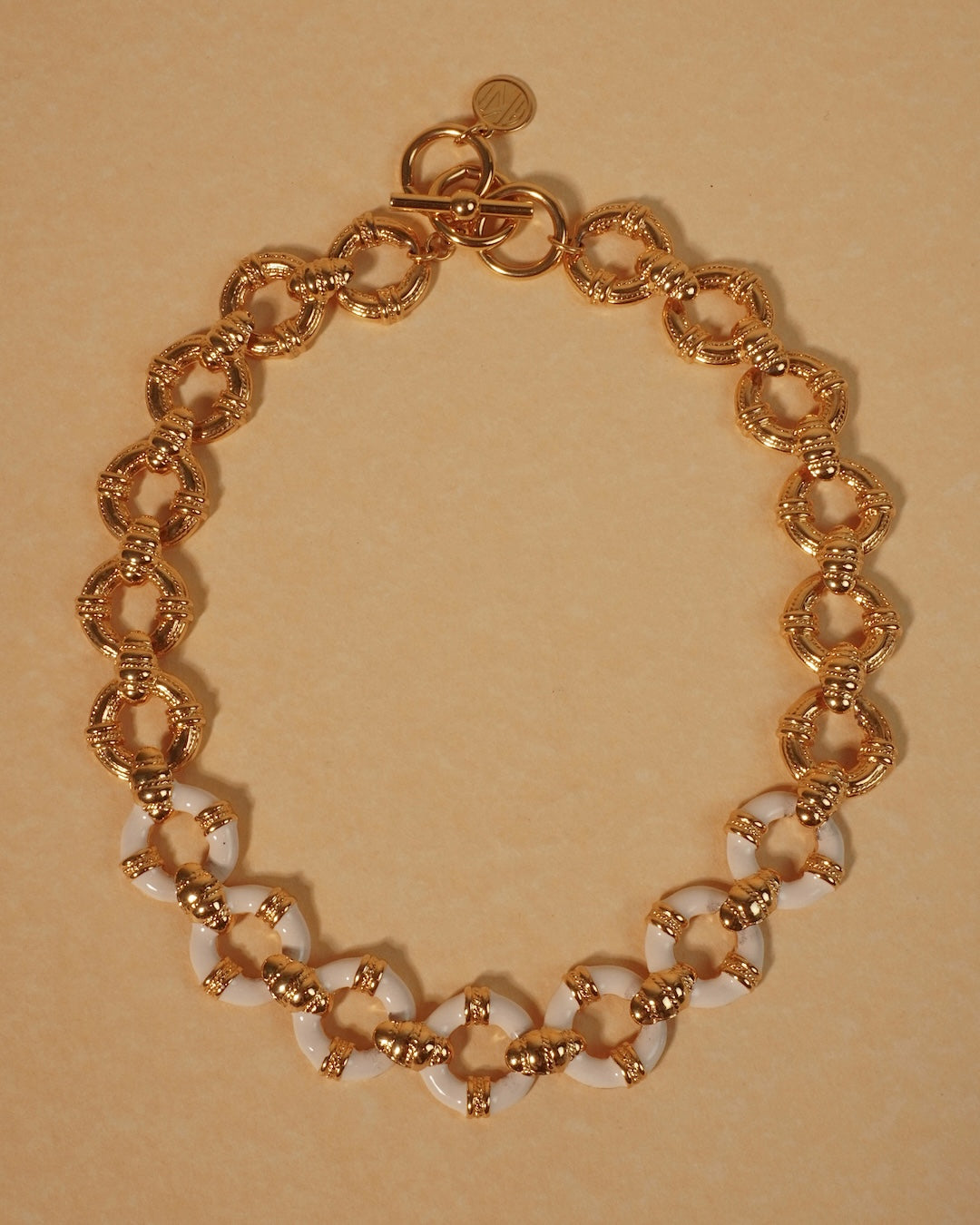 Vintage Anne Klein Gold and White Enamel Statement Necklace