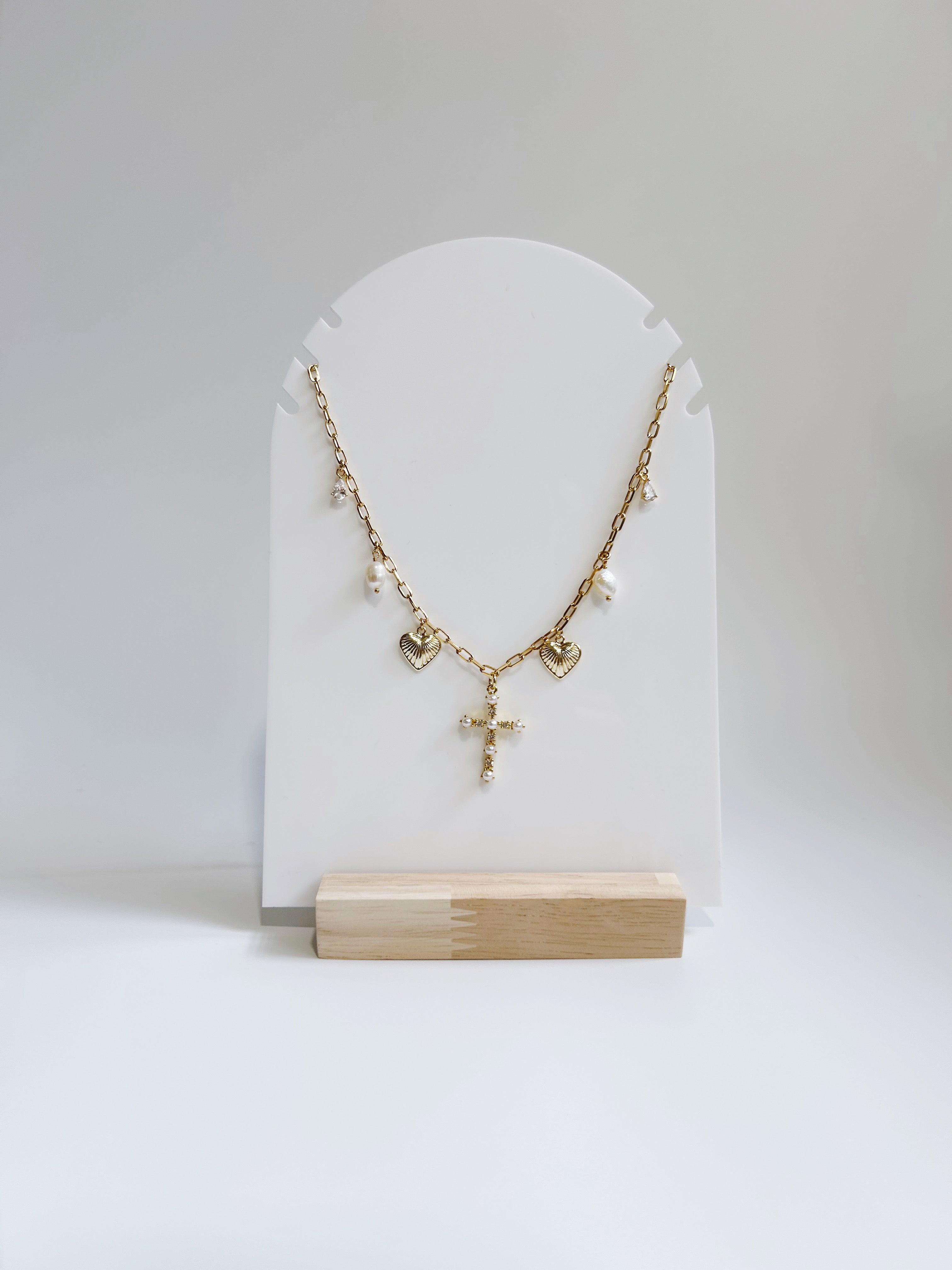 Pearl Cross Charm Necklace