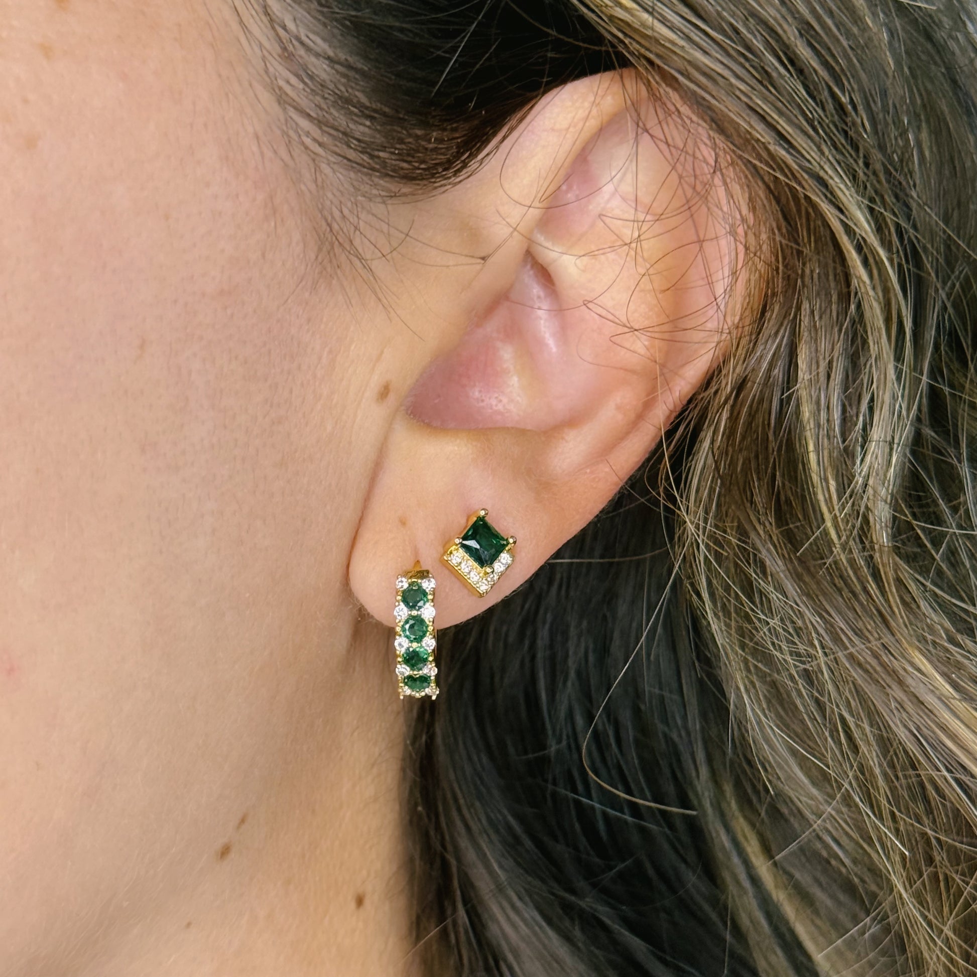 Emerald and CZ Huggies