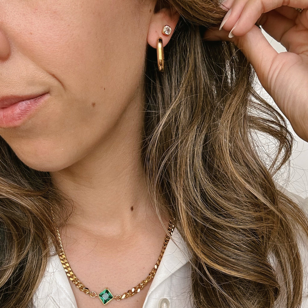 Bezel Square CZ Studs