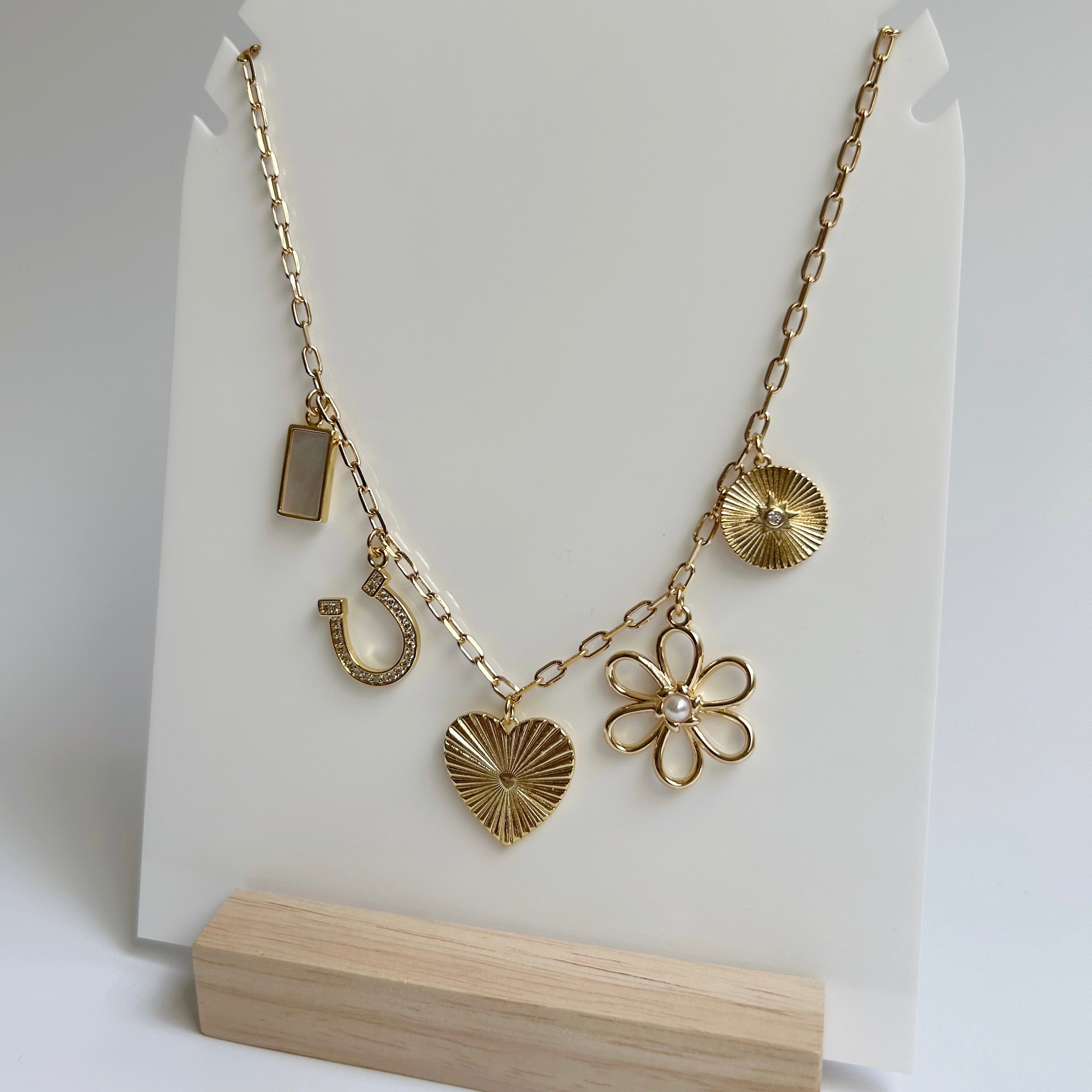 Horseshoe and Hearts Charm Necklace