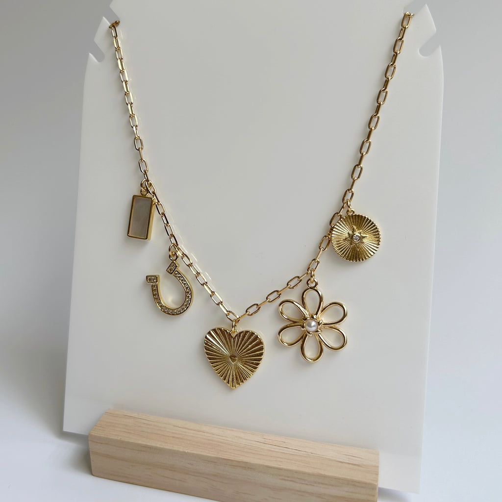 Horseshoe and Hearts Charm Necklace