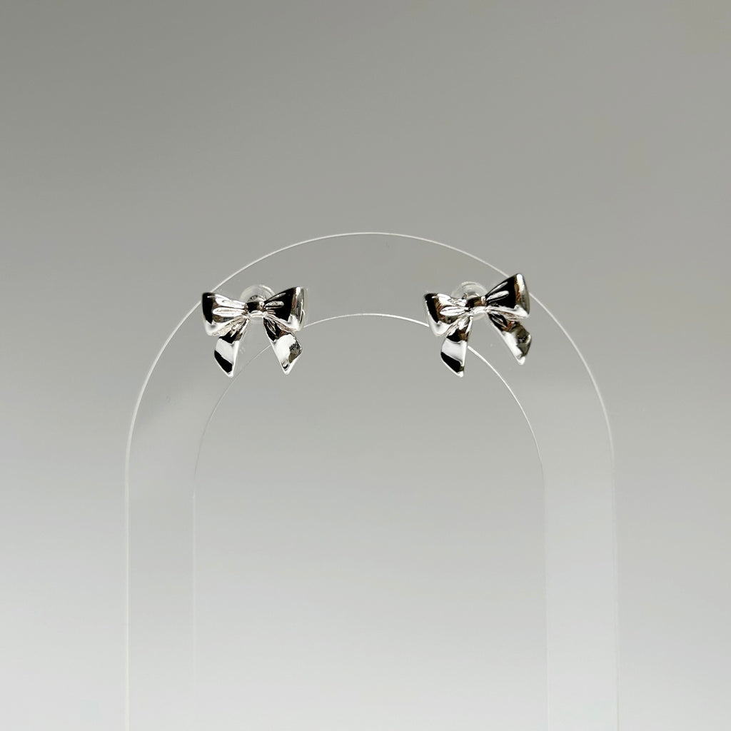 Silver Bow Stud Earrings