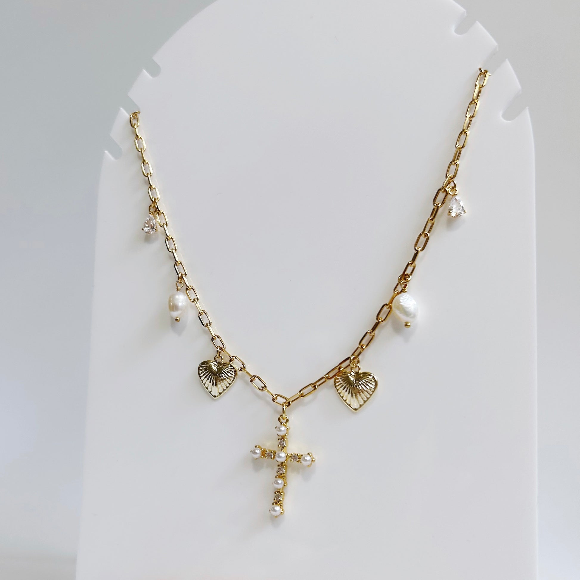 Pearl Cross Charm Necklace