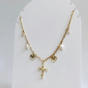 Pearl Cross Charm Necklace