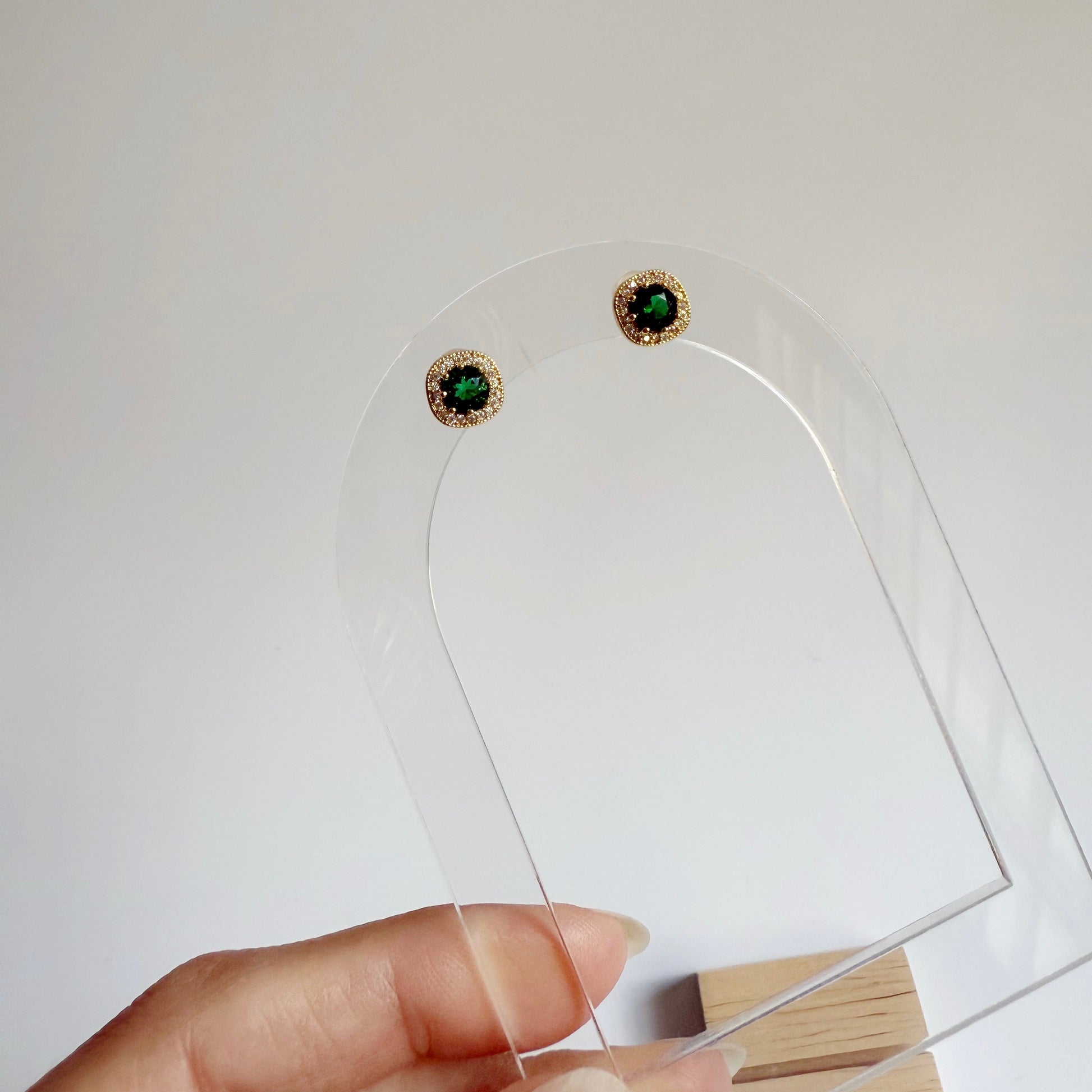 Round Emerald studs with CZ accents