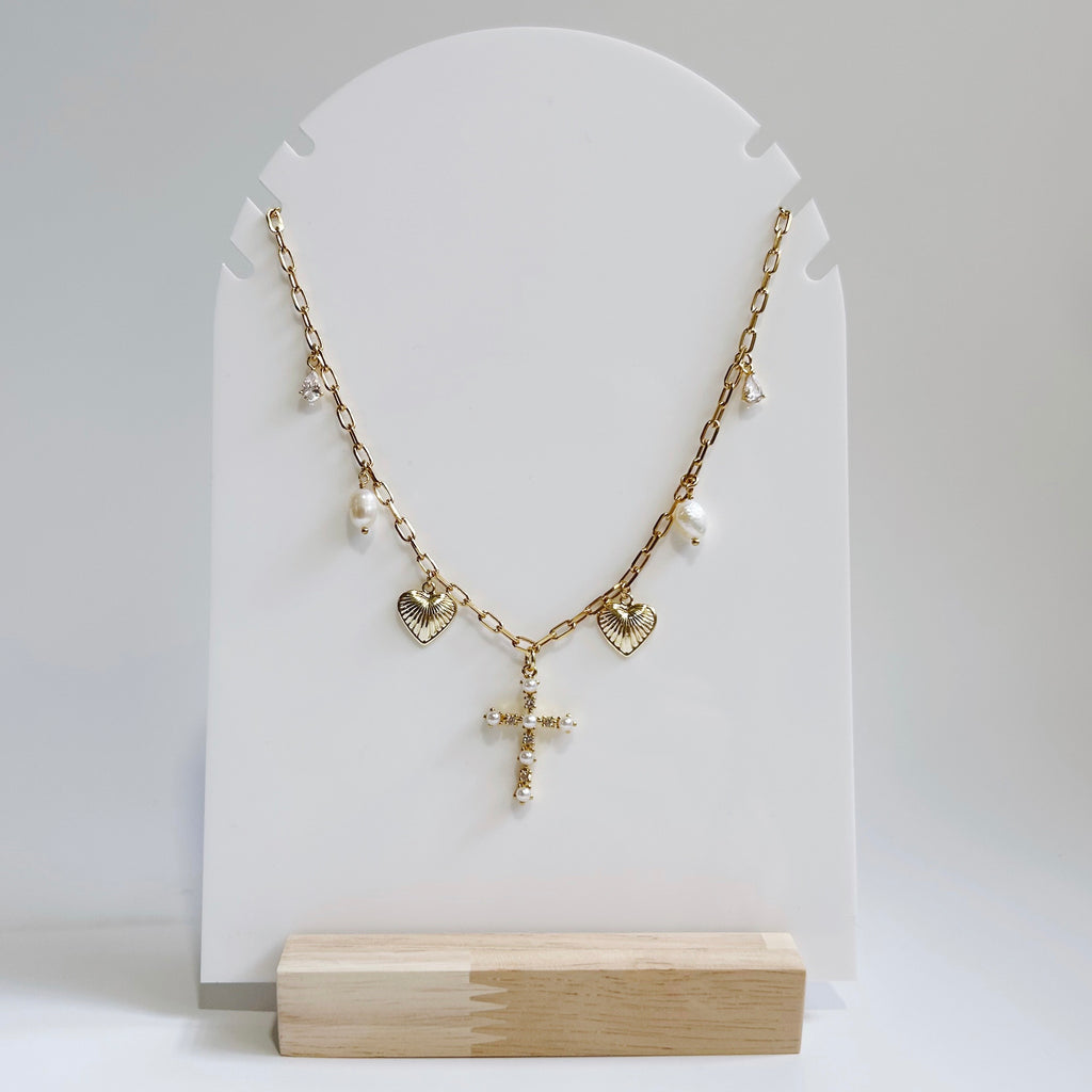 Pearl Cross Charm Necklace