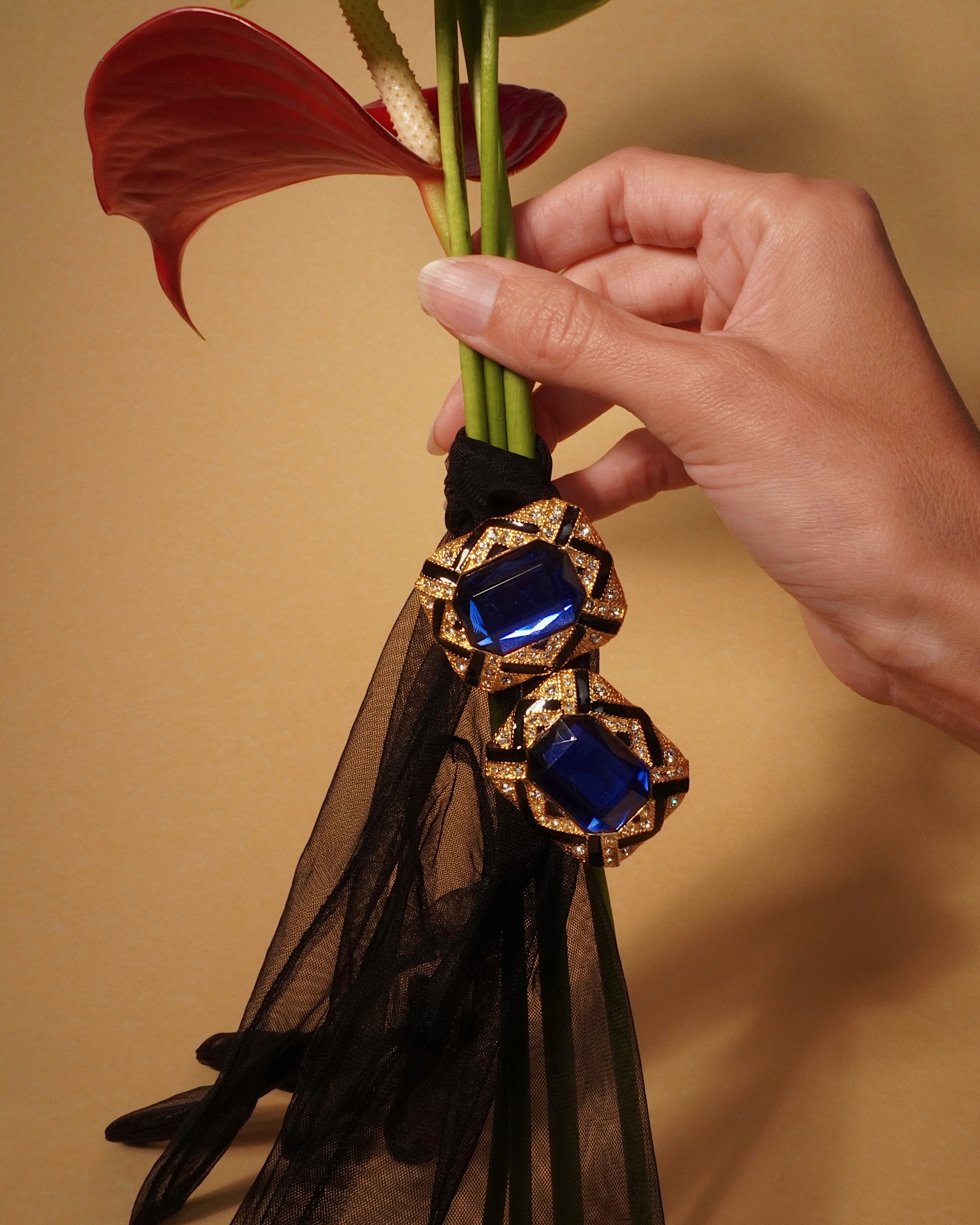 Vintage Blue and Black Classic Couture Clip Ons