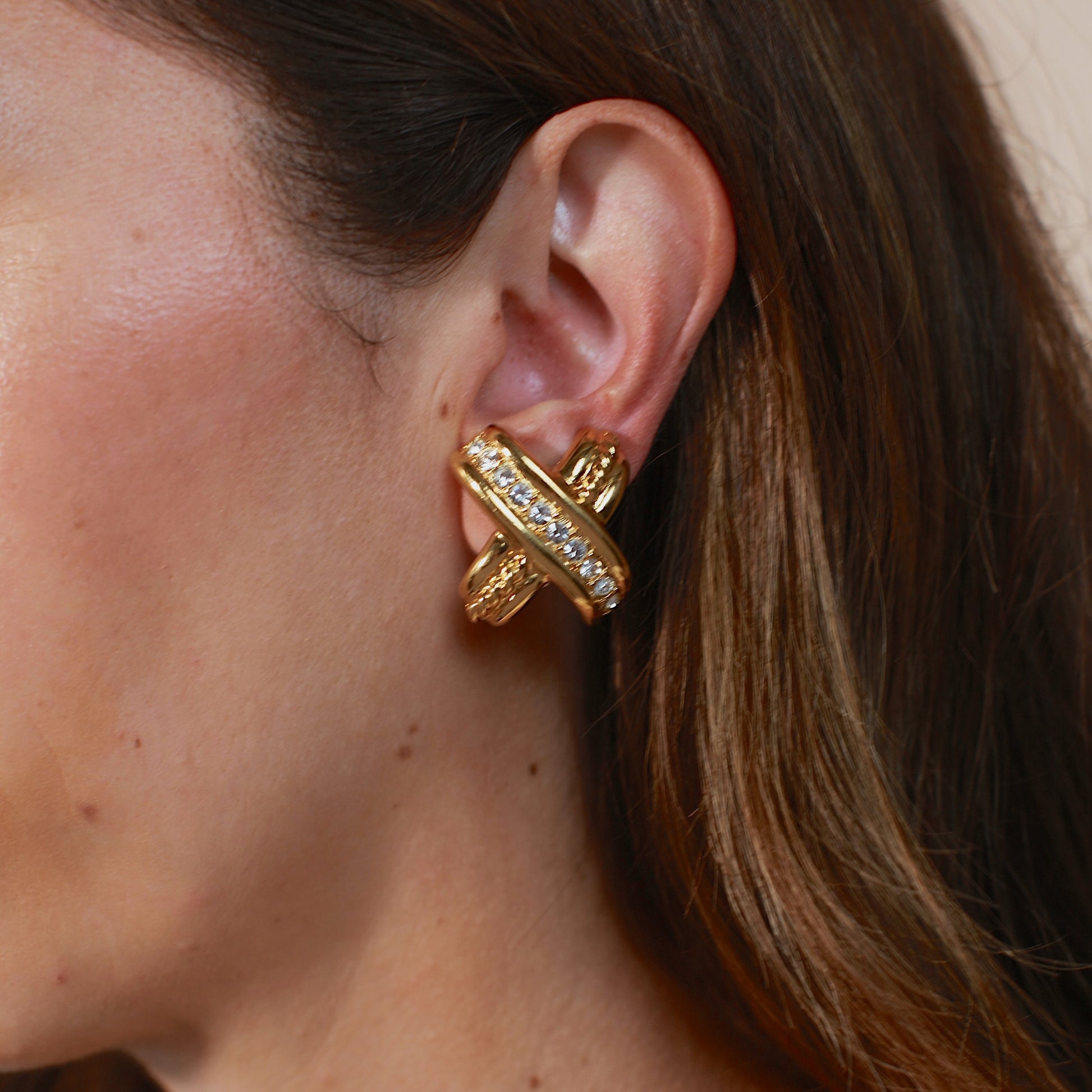 Vintage Ivana Classic X Rhinestone Earrings