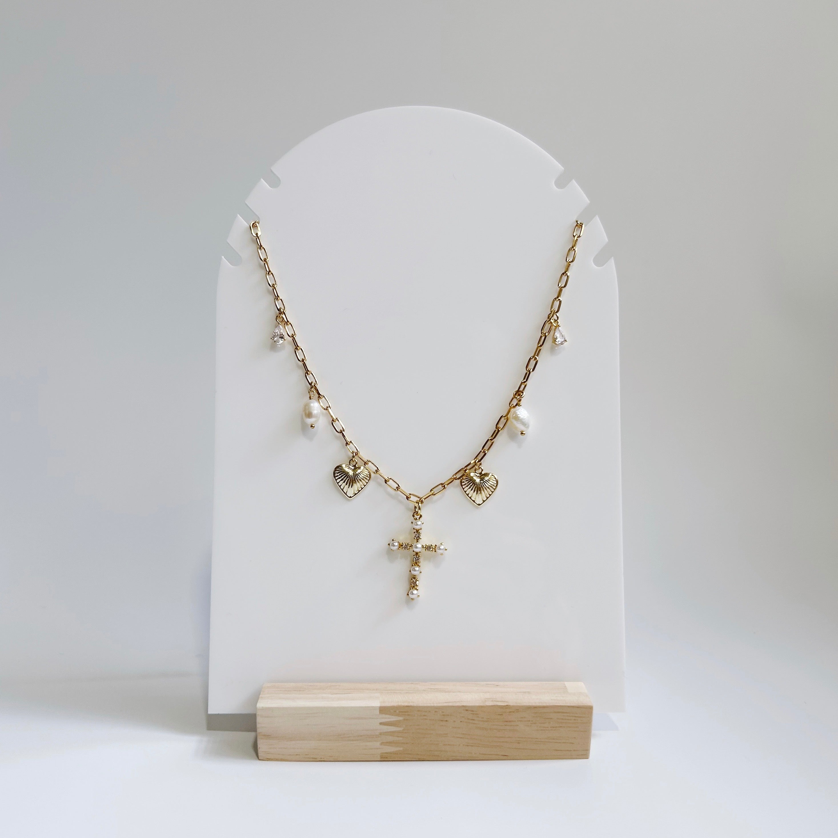 Pearl Cross Charm Necklace