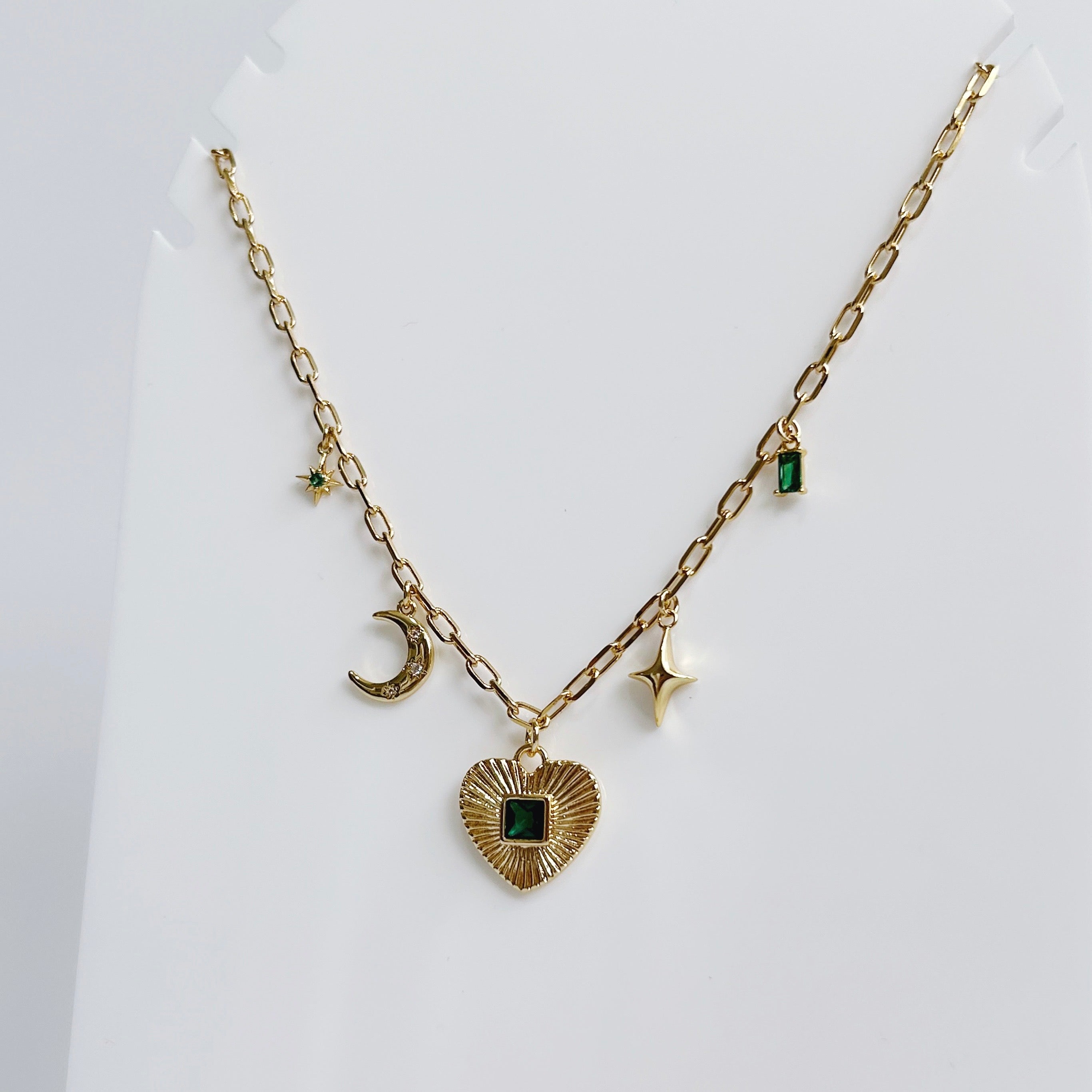 Heart Moon and Stars Charm Necklace