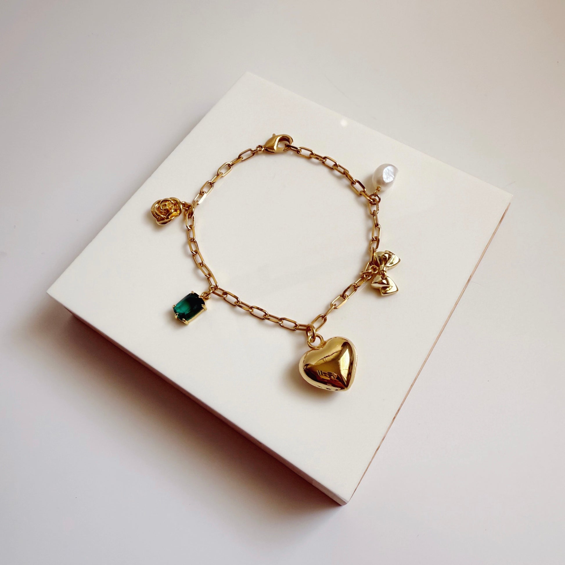 Puffy heart charm bracelet