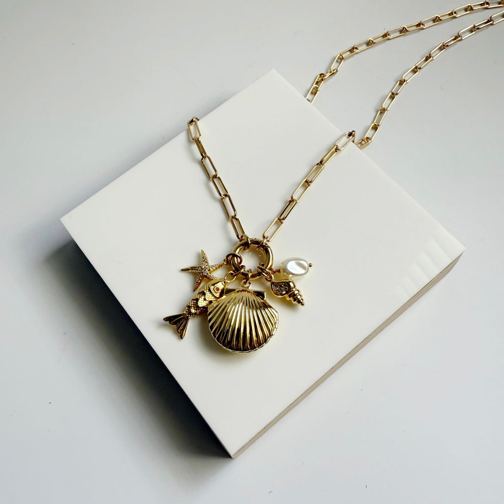 Shell Locket Charm Necklace