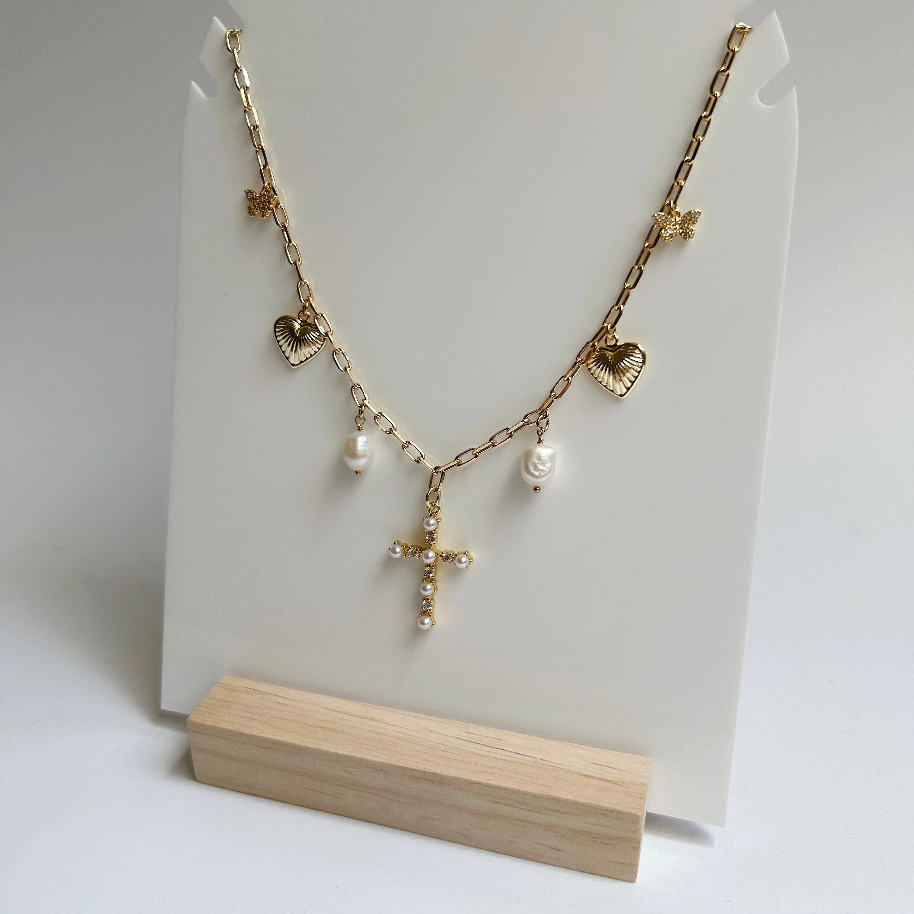 Pearl Cross Charm Necklace 2