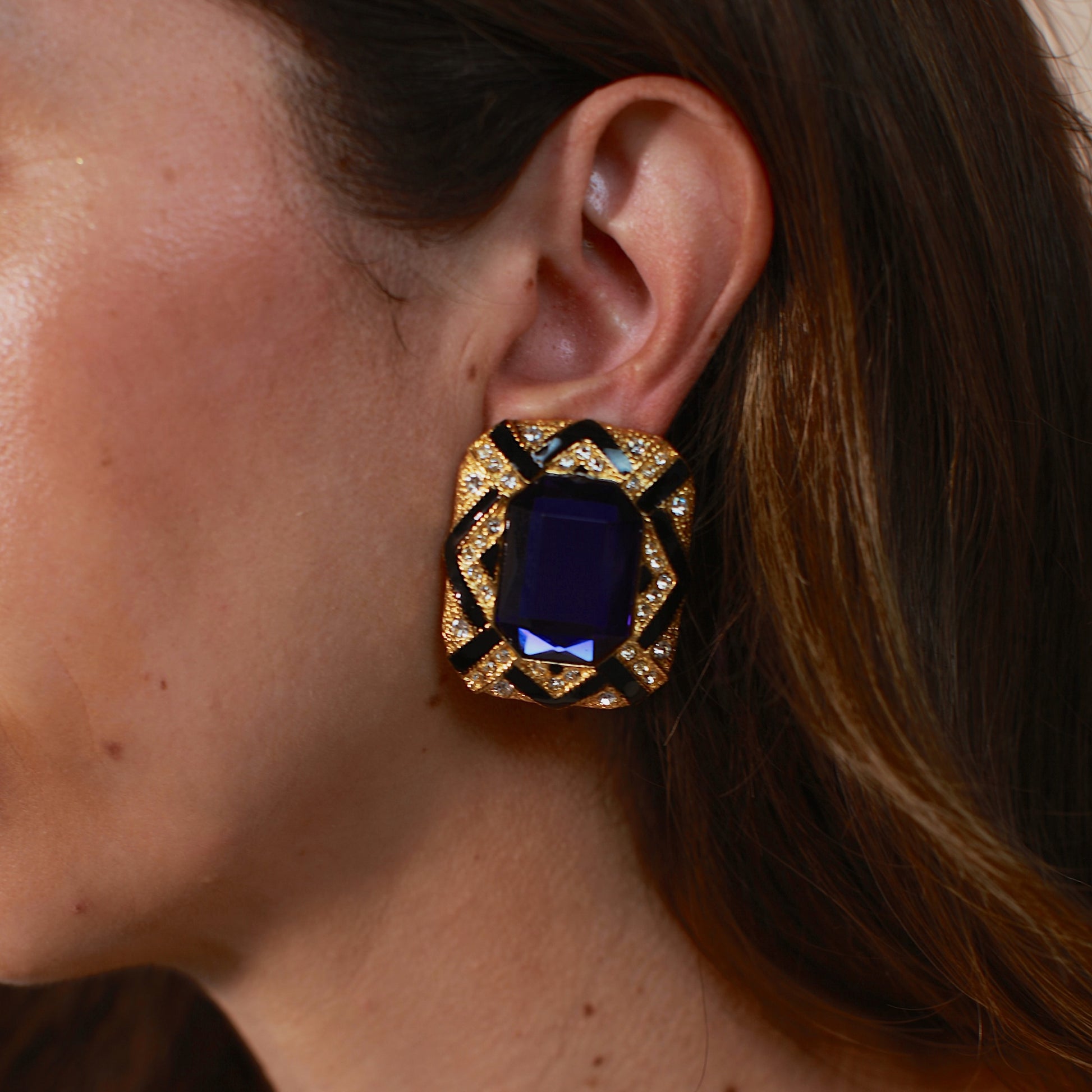 Vintage Blue and Black Classic Couture Clip Ons