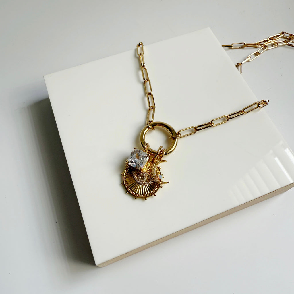 Evil eye and Moon Charm Necklace