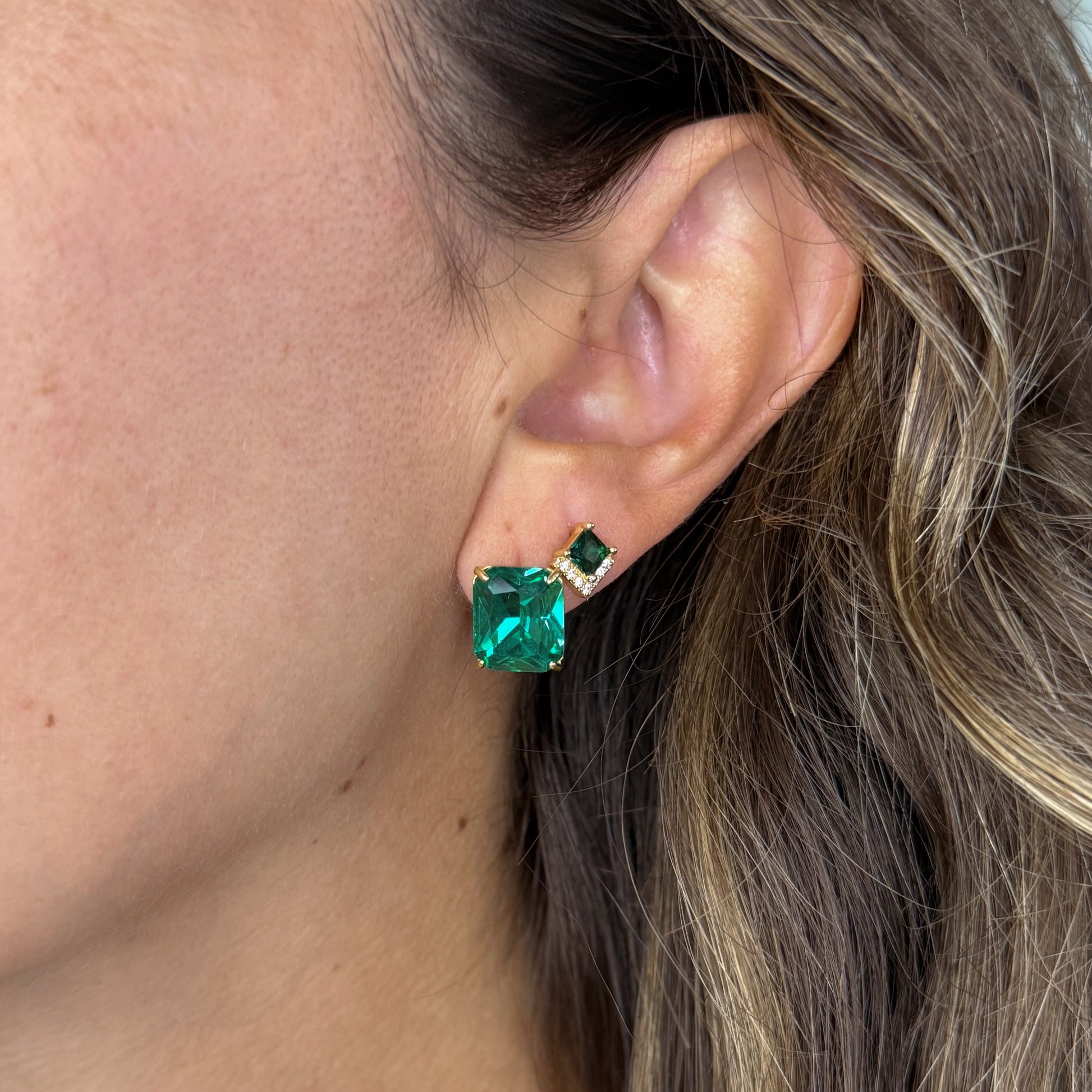 Emerald Studs with CZ accents