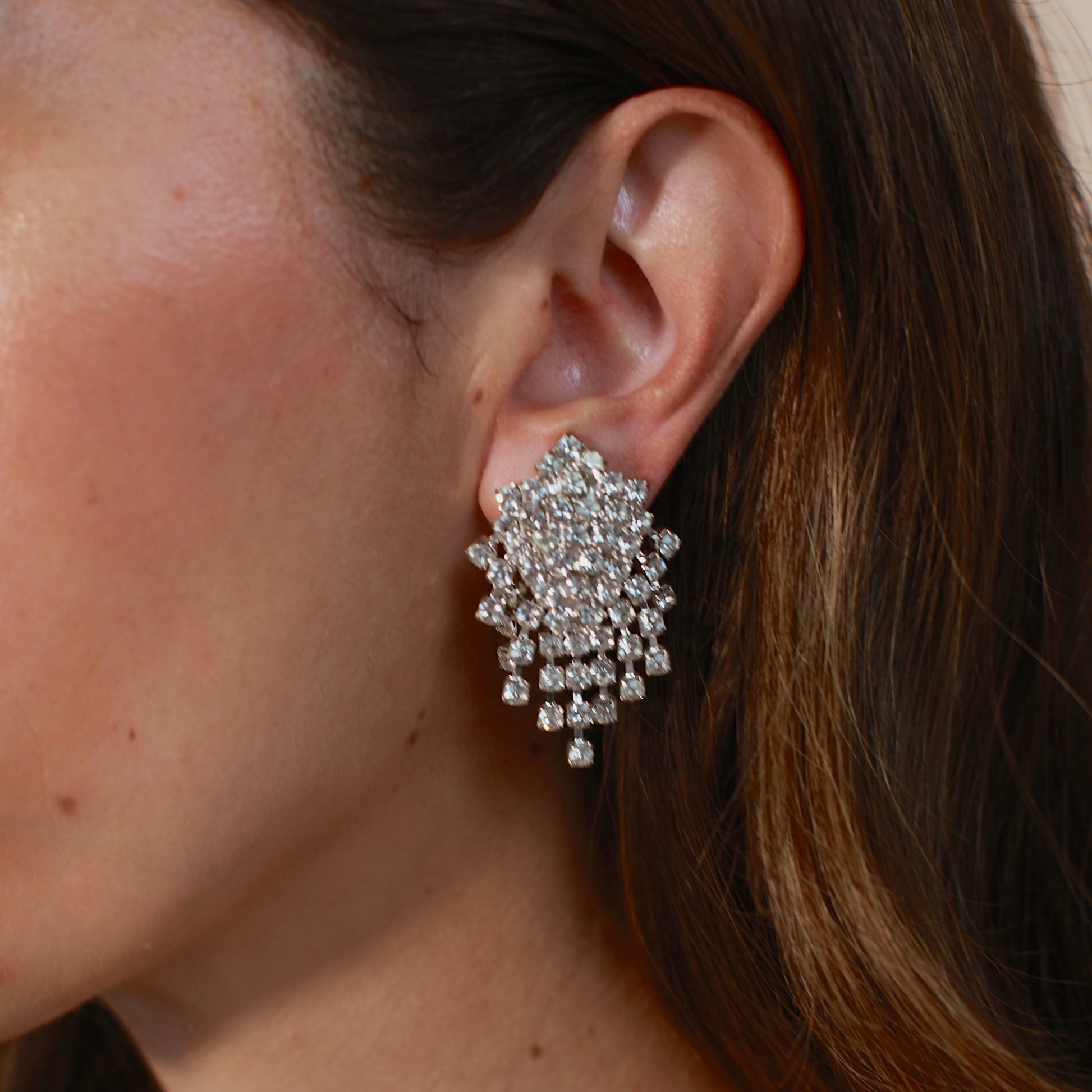 Vintage Silver Rhinstone Clip Ons