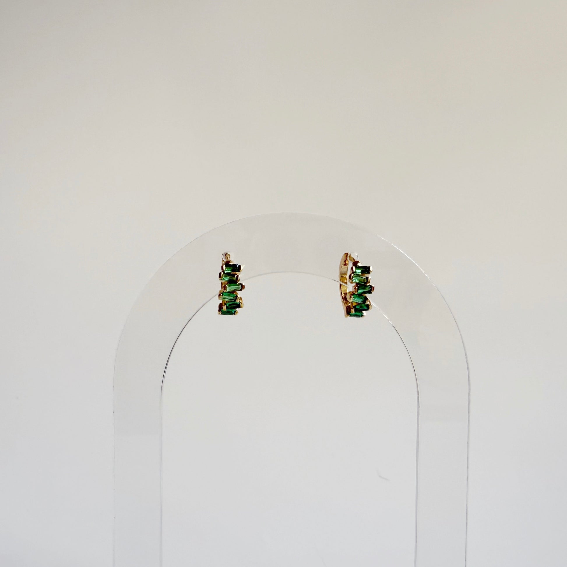 Emerald Baguette Huggies