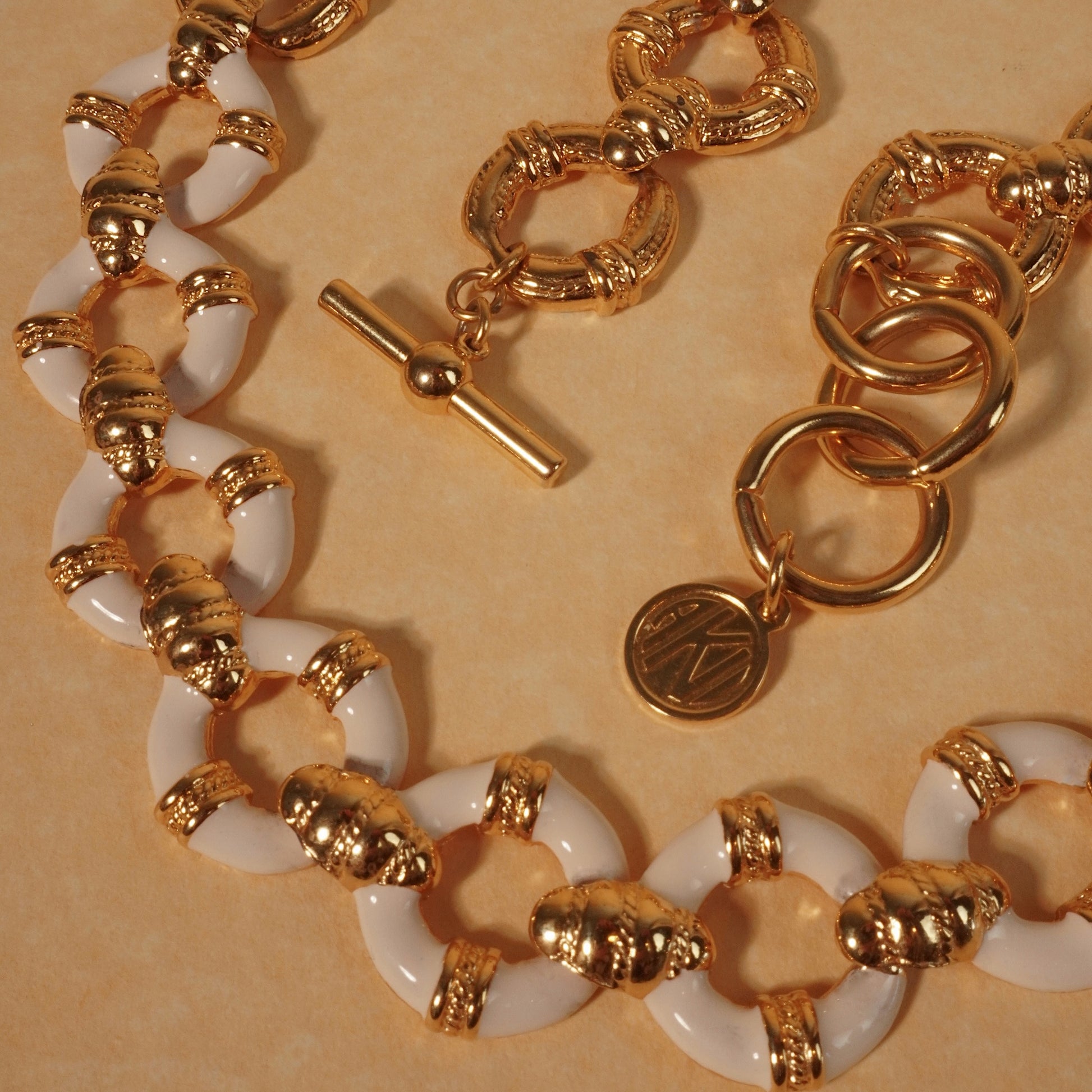 Vintage Anne Klein Gold and White Enamel Statement Necklace