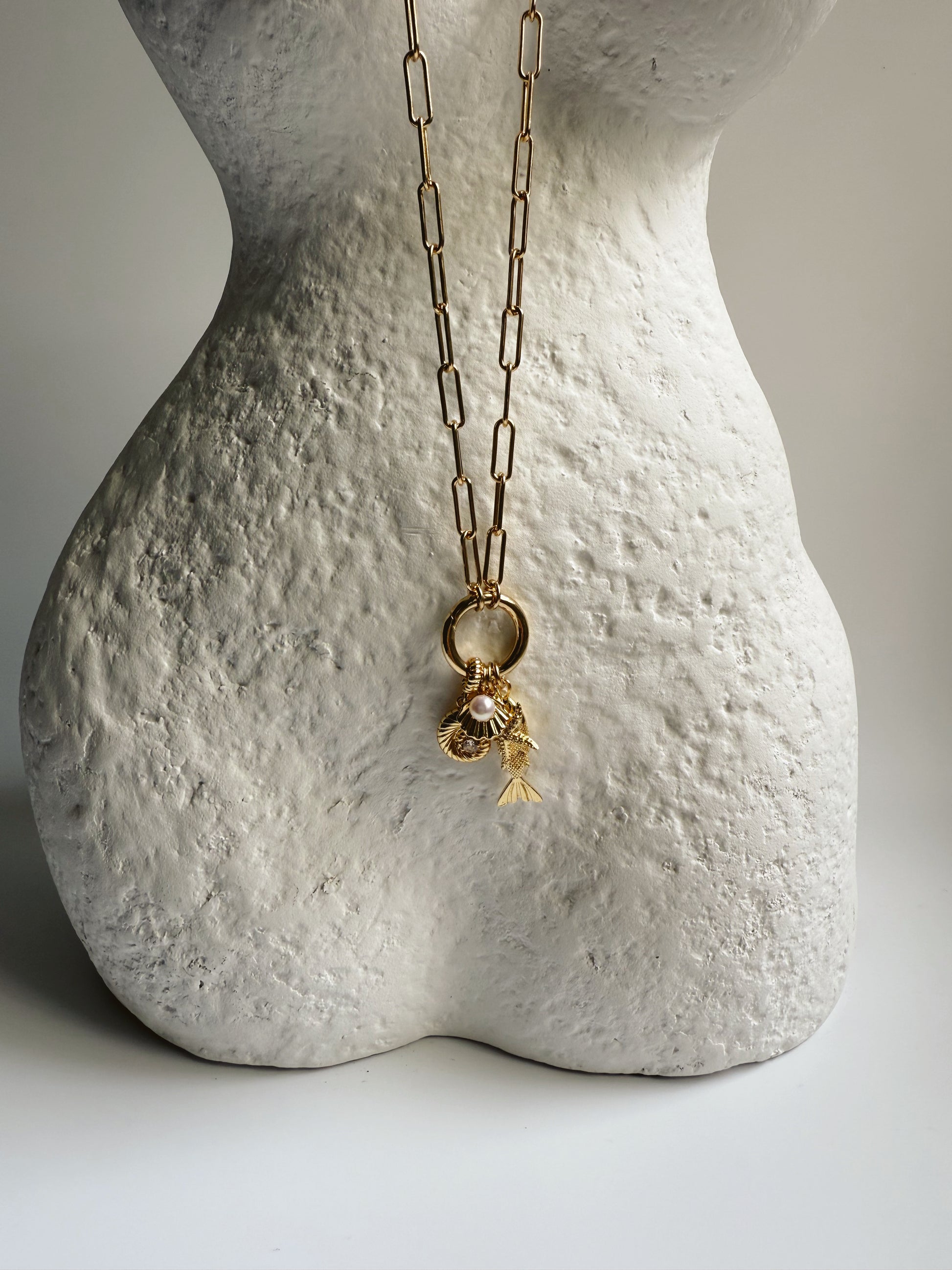 Fish and Shell Charm Necklace