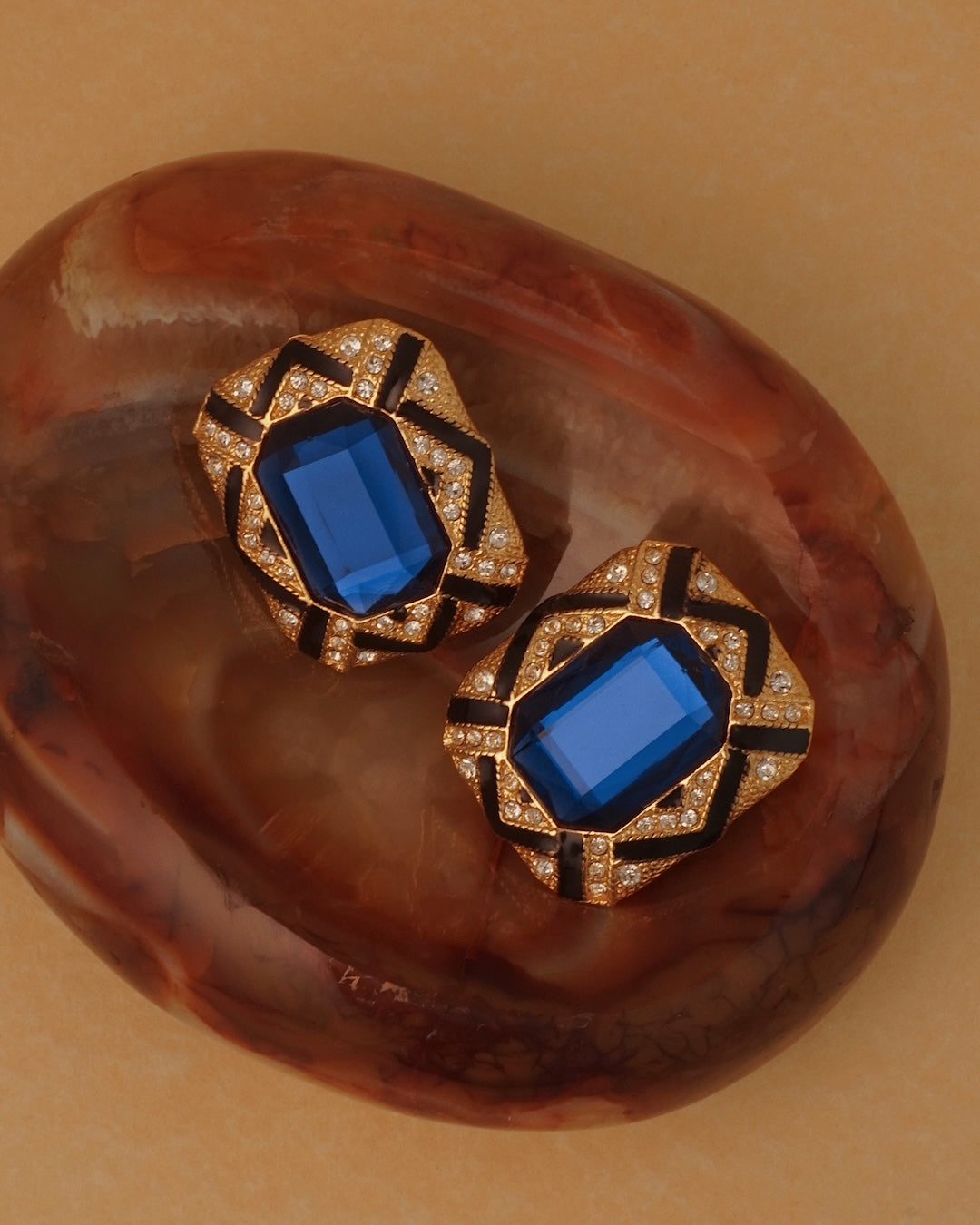 Vintage Blue and Black Classic Couture Clip Ons