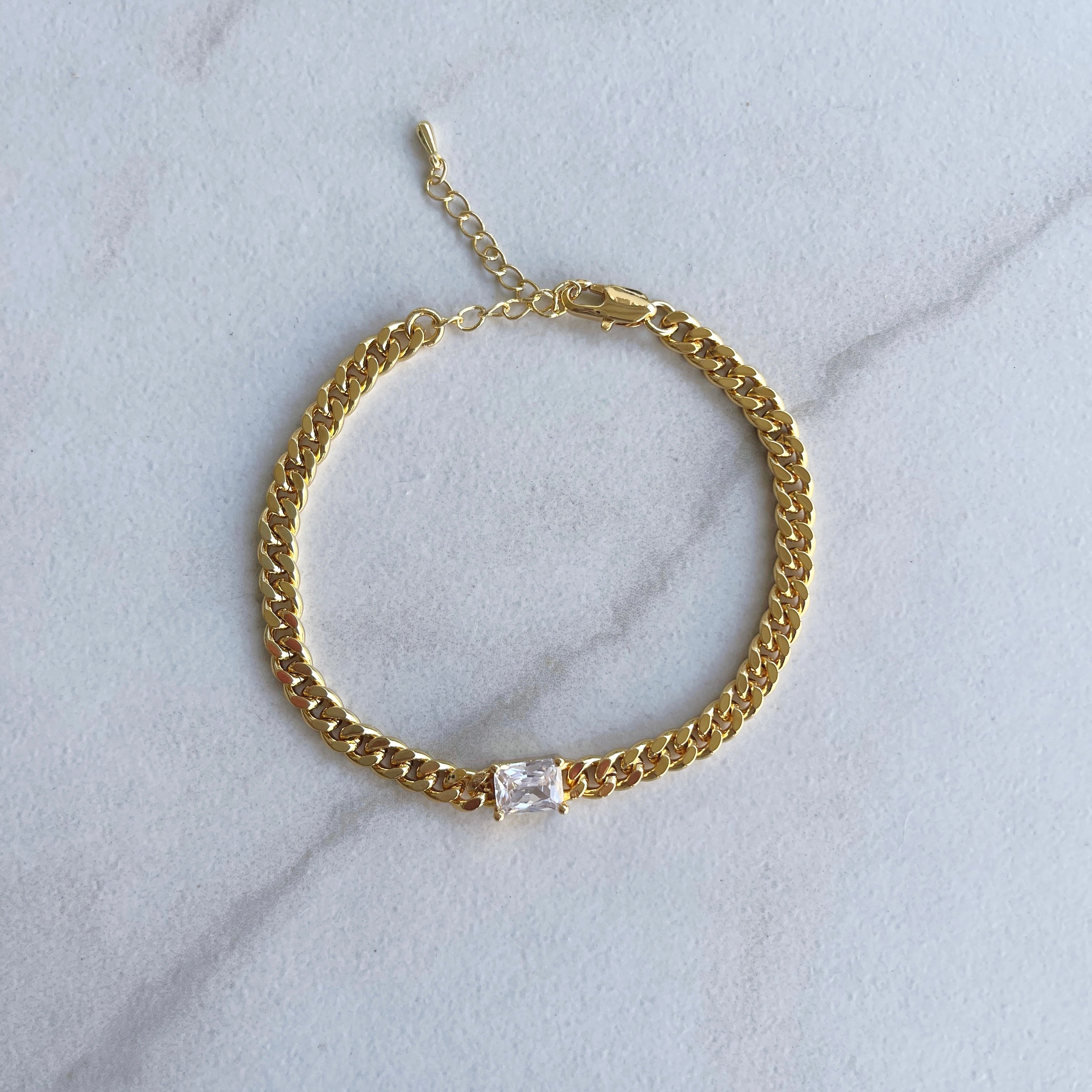Curb chain CZ bracelet