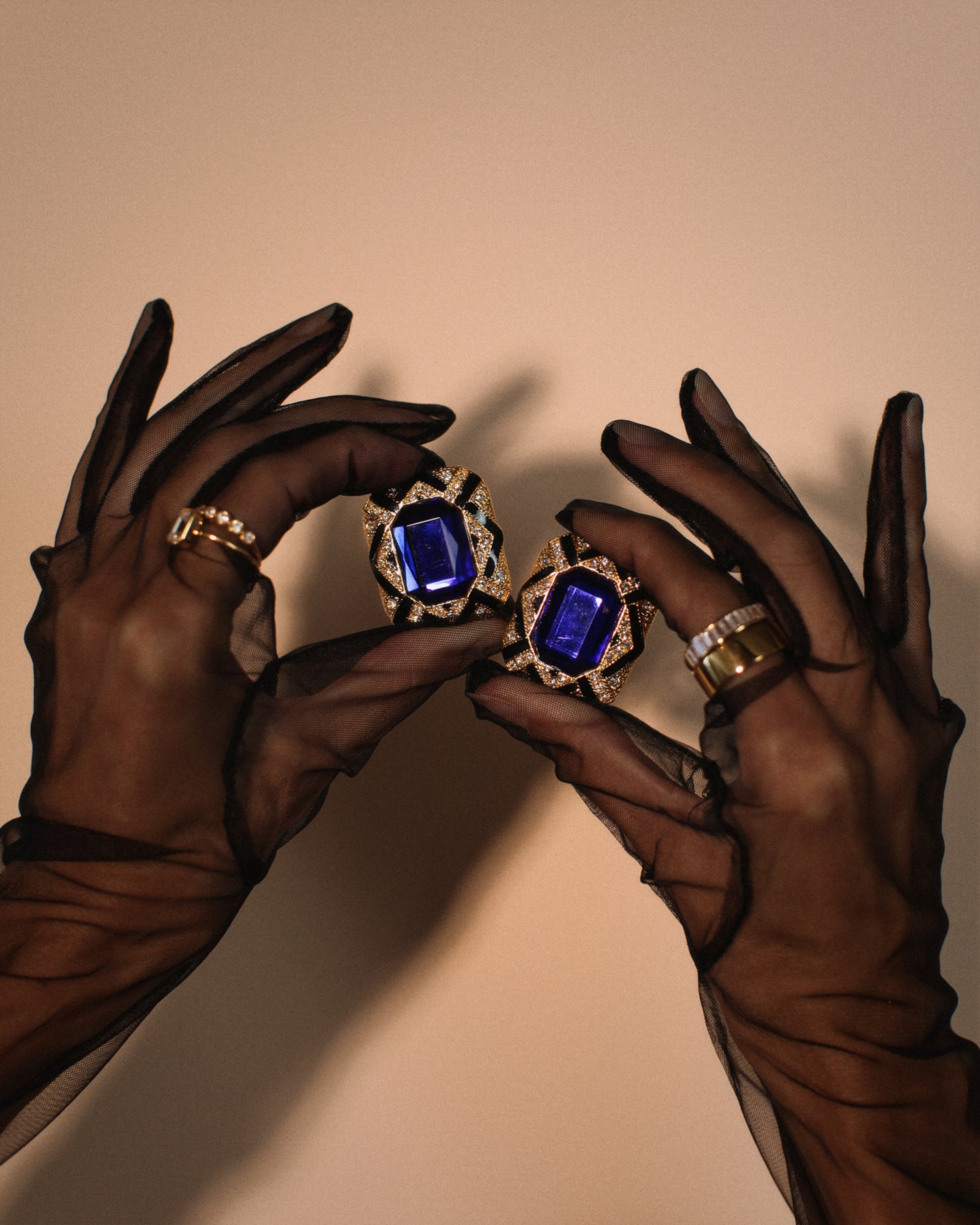 Vintage Blue and Black Classic Couture Clip Ons